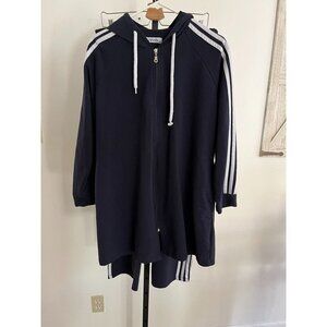 EUC  Womens Oversize Navy Blue Two-Piece Tracksuit With Tunic Hoodie & Stripe Pa